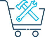Shopping cart with construction tools inside icon